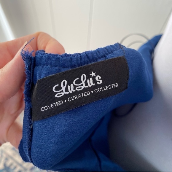 LuLu's Crossroad Cutie Navy Blue Off-the-Shoulder Mini Dress Size Medium - Picture 4 of 16